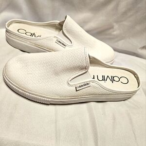 CALVIN KLEIN KCLENA Slip On Sneaker Mule White Sz 8 Womens Faux Leather …